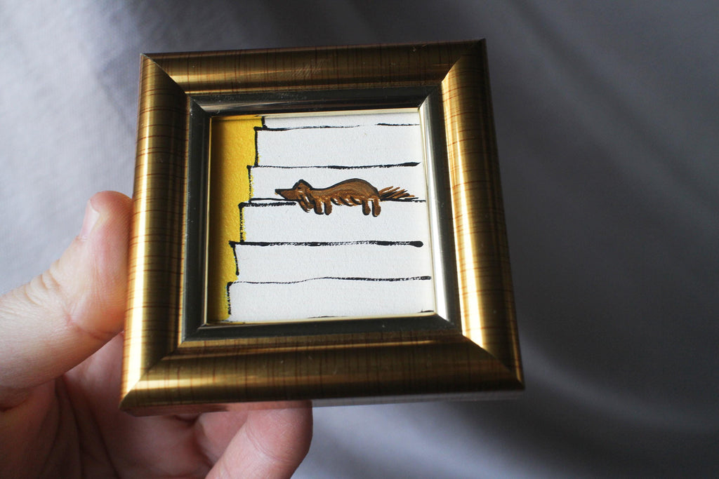Mini long haired brown Dachshund Painting 2x2