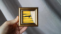 Mini painting a black cat is sleeping on the stairs oil framed 2x2 in
