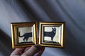 Black Cat Oil Painting With Gold Leaf: Original Framed Double Art 2x2