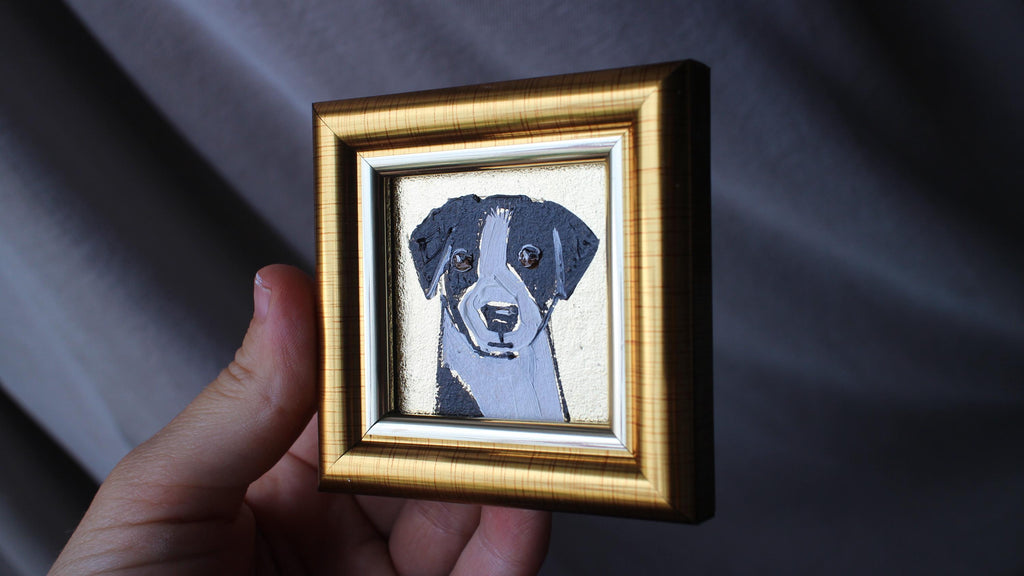 Jack Russell Terrier Oil Painting pet portrait with Gold Leaf Frame 2x2 original framed