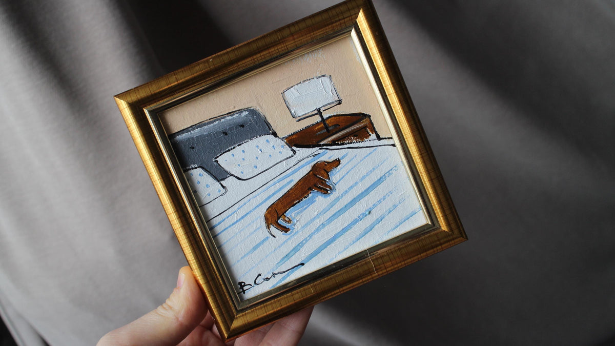 The Perfect Gift for Doxie Lovers:

Searching for a unique Dachshund gift? This tiny painting is an ideal choice for dog moms, pet owners, or anyone who collects miniature animal art. It makes a thoughtful birthday present, housewarming gift, or a "just because" treat for a sausage dog enthusiast.