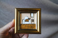 Framed brown Dog Oil Painting: Sleeping on the chair Puppy Portrait (2x2 in)